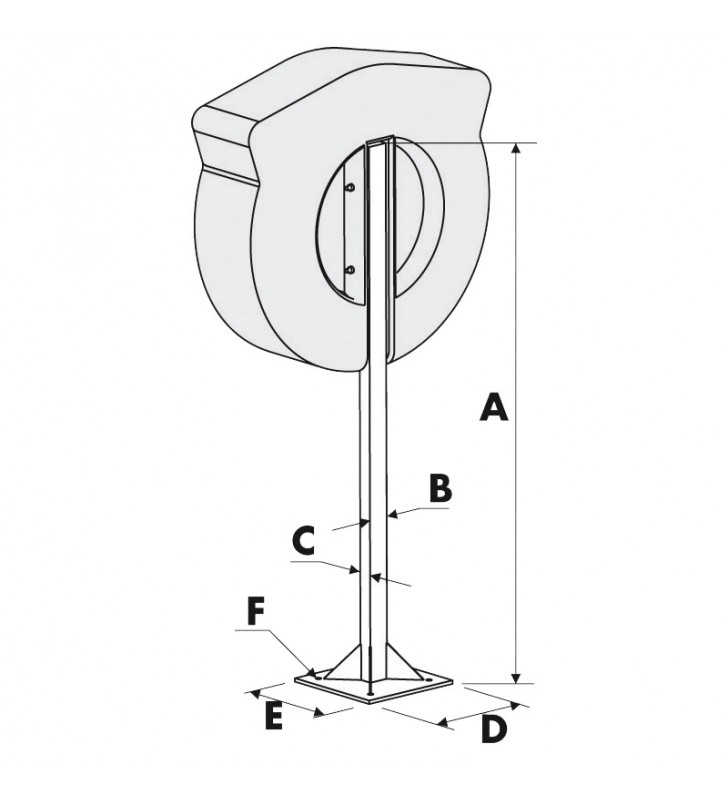 Esquema de medidas de Soporte inox para caja de aro salvavidas