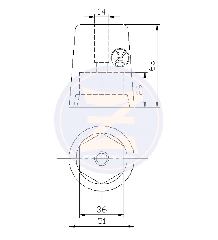 Medidas de Anodo rádice hexagonal 40 mm Zineti