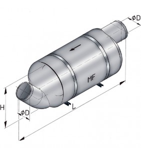 Esquema de medidas de Silencioso de escape MF 100 mm Vetus
