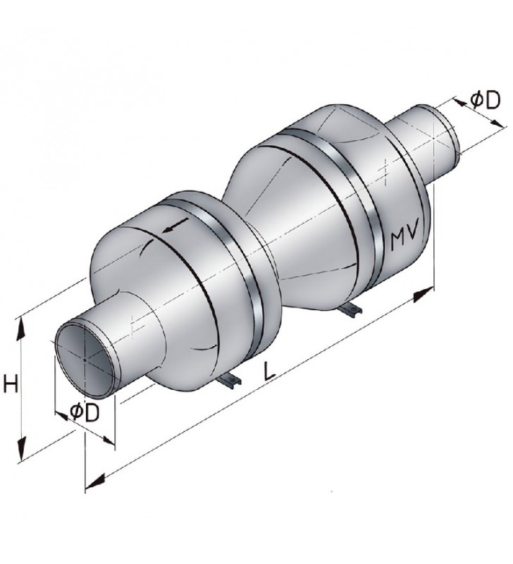 Esquema de medidas de Silencioso de escape MV 100 mm Vetus