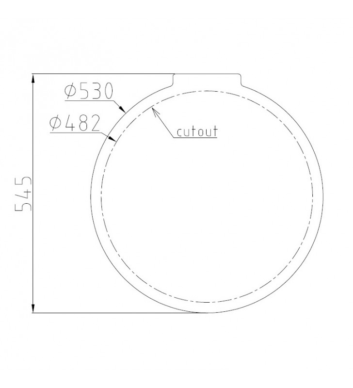 Esquema de medidas de Escotilla 530 mm Ø Inox Rutgerson