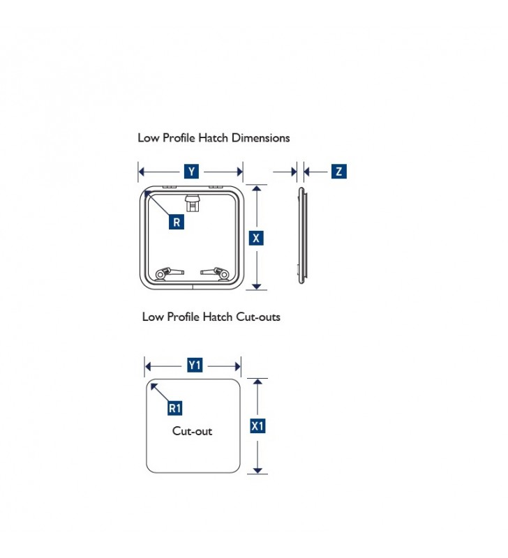 Esquema de medidas de escotilla Lewmar Low Profile