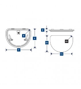 Esquema de medidas de escotilla semicircular Lewmar