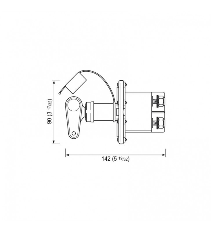 Esquema de medidas de Quick 120 Amp desconectador de batería