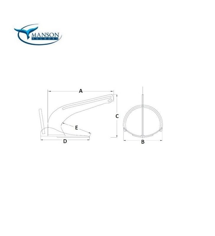 Esquema de medidas de Ancla 574 kg Manson Supreme Galvanizada