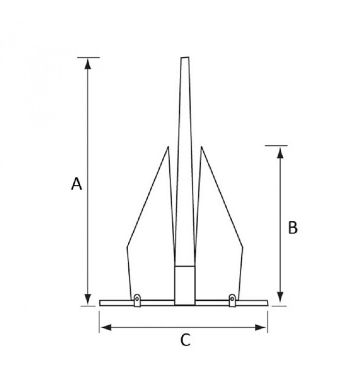 Esquema de medidas de Ancla 21'3 kg Fortress de aluminio