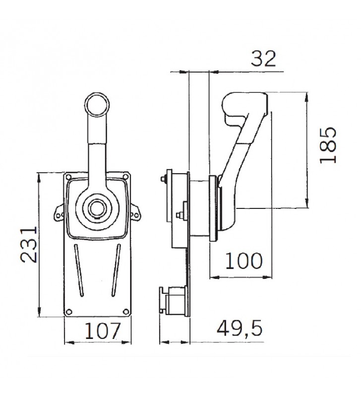 Esquema de medidas de B183 lateral mando morse Ultraflex