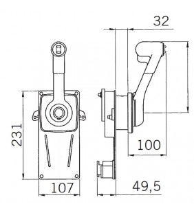 Esquema de medidas de B184 lateral mando morse con trim Ultraflex