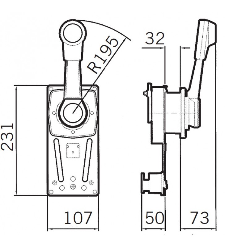 Esquema de medidas de B85 lateral mando morse veleros Ultraflex