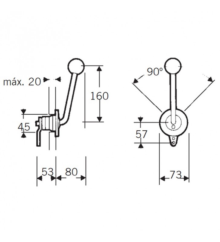 Esquema de medidas de B35 lateral mando morse Ultraflex