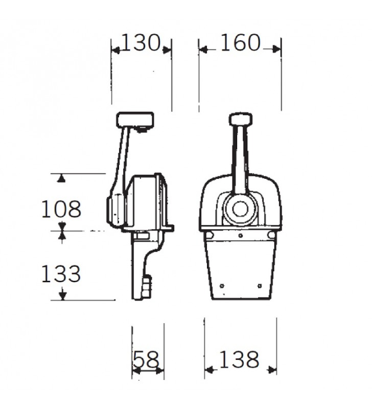 Esquema de medidas de B77 mando morse Ultraflex con power trim