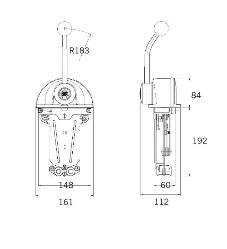Esquema de medidas de B301CR mando morse Ultraflex
