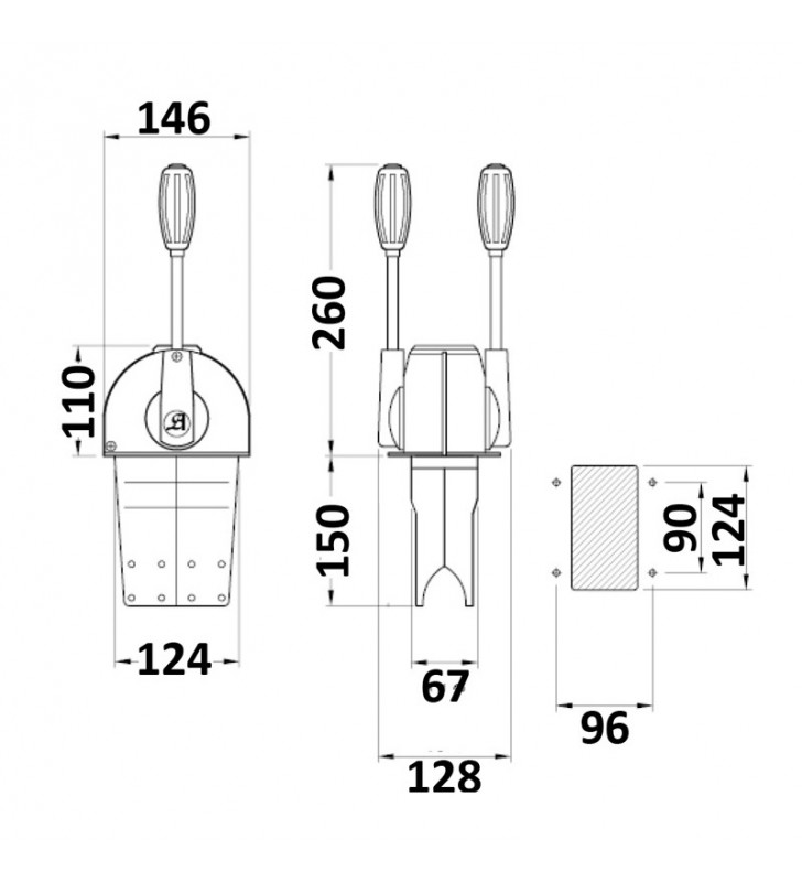 Esquema de medidas de SB1-twin mando morse Ultraflex