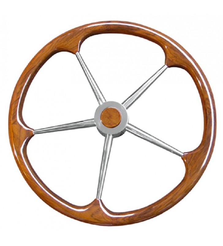 Volante timón 450 mm Ø madera inox