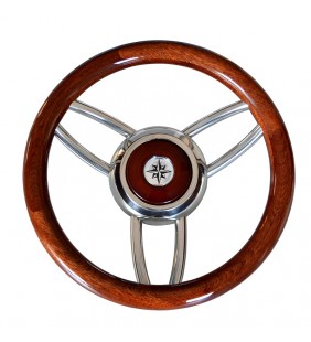 Volante timón 350 mm Ø madera inox