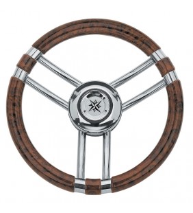 Volante timón 350 mm Ø madera inox