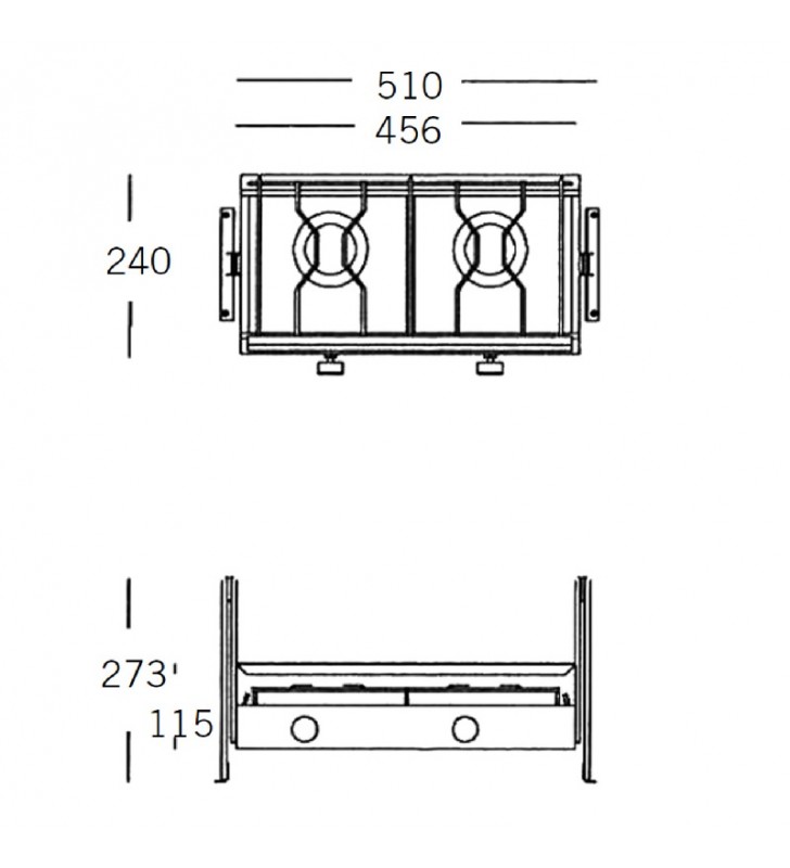 Esquema de medidas de Cocina 2 fogones Racer Techimpex