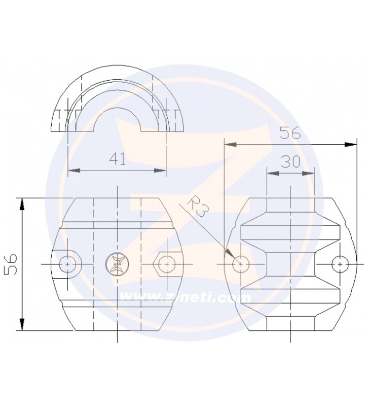 Esquema de medidas de Anodo collar para eje 30 mm Zineti