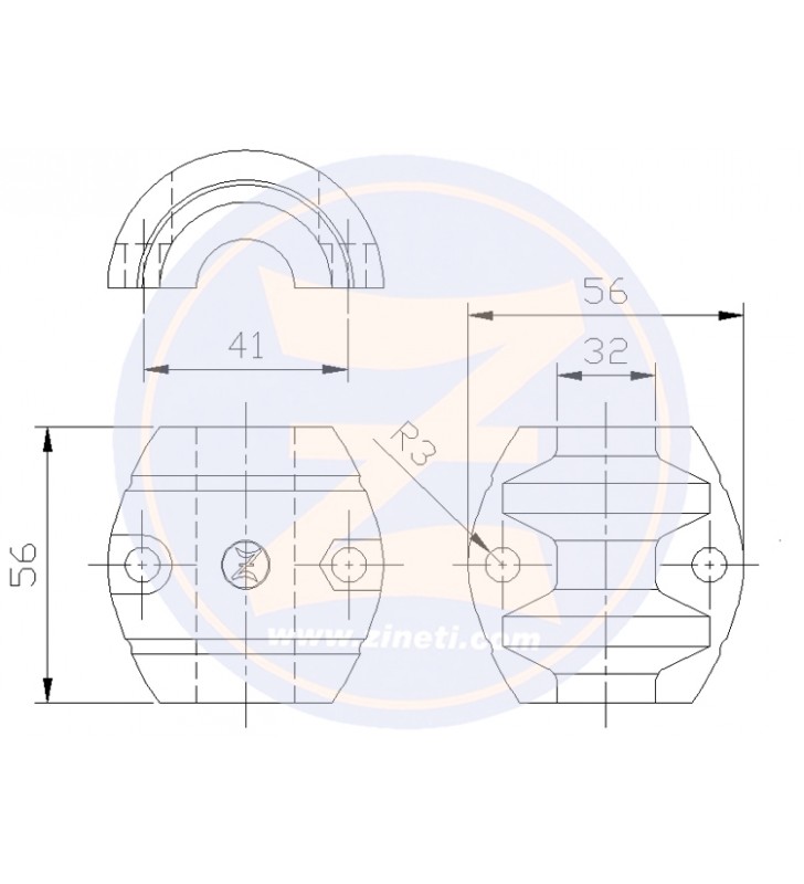 Esquema de medidas de Anodo collar para eje 32 mm Zineti
