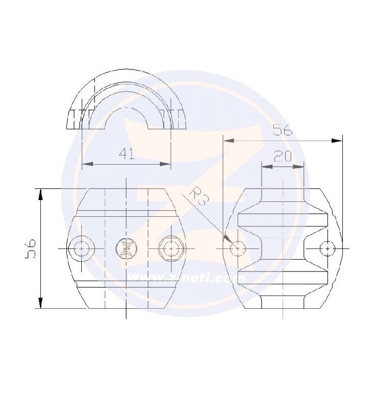 Esquema de medidas de Anodo collar para eje 20 mm Zineti