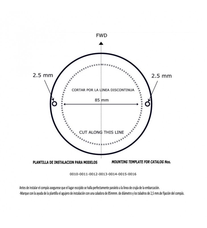 Plantilla de montaje de Compás Empotrable C12/110-0010 Autonautic