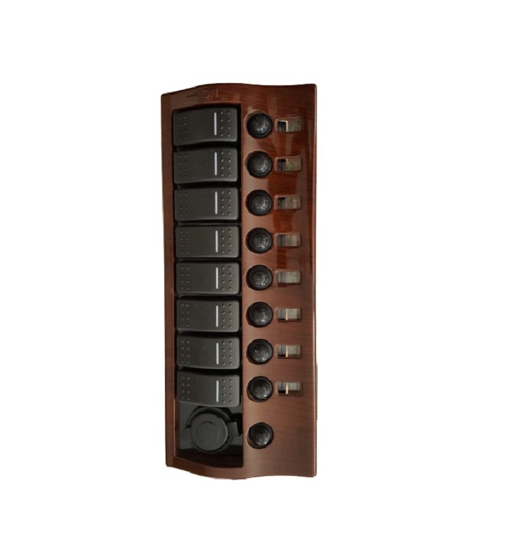 Panel 8 interruptores y toma 12 V madera