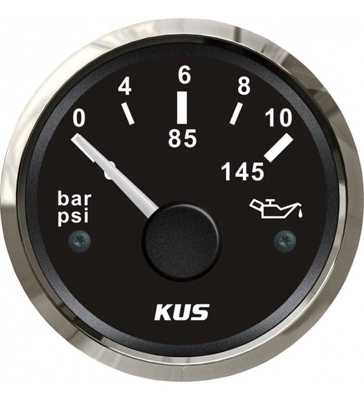 Indicador presión de aceite Kus inox negro 0-10 BAR