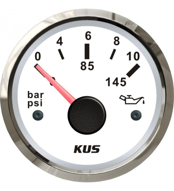 Indicador presión de aceite Kus inox blanco 0-10 BAR