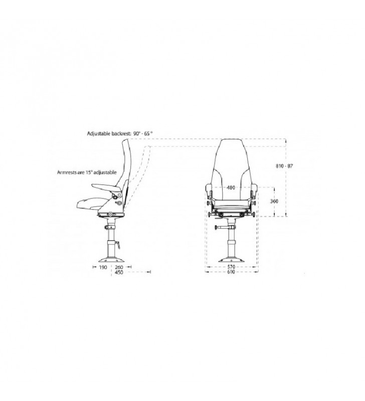 Medidas de Sillón de piloto NS800 Operator