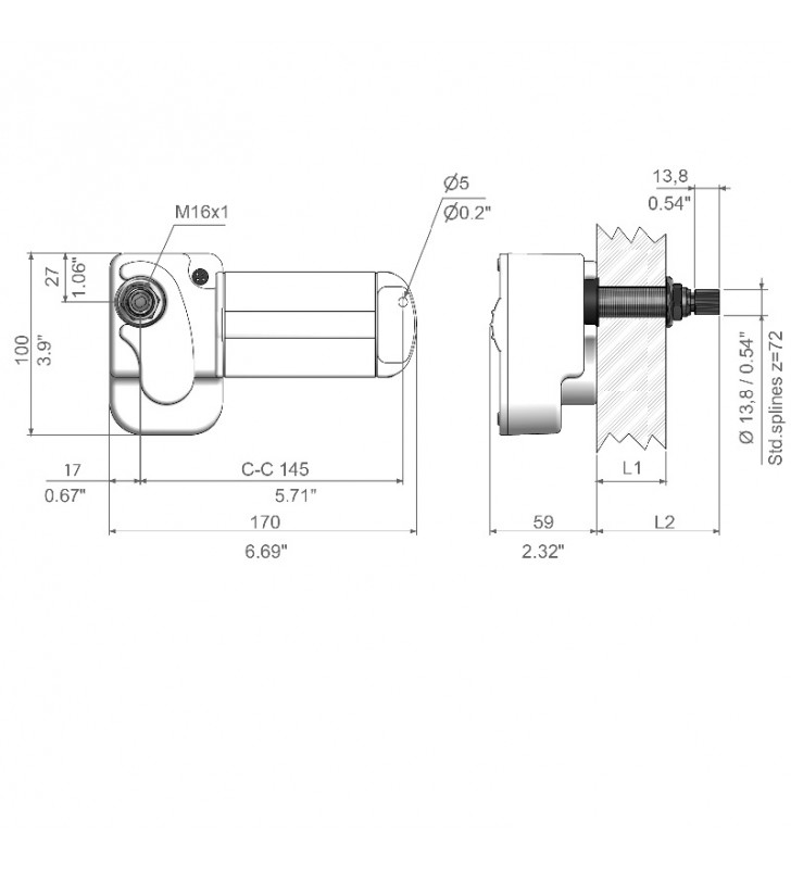 Medidas de Roca W12 eje 94mm motor de limpiaparabrisas