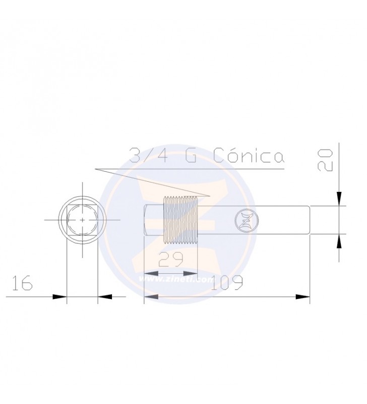 Medidas de Anodo perno 3/4 gas Zineti