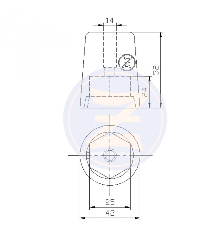 Medidas de Anodo rádice hexagonal 30 mm Zineti