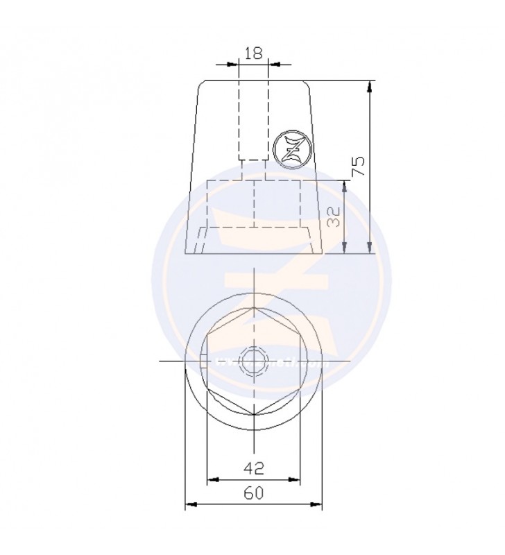 Medidas de Anodo rádice hexagonal 45 mm Zineti