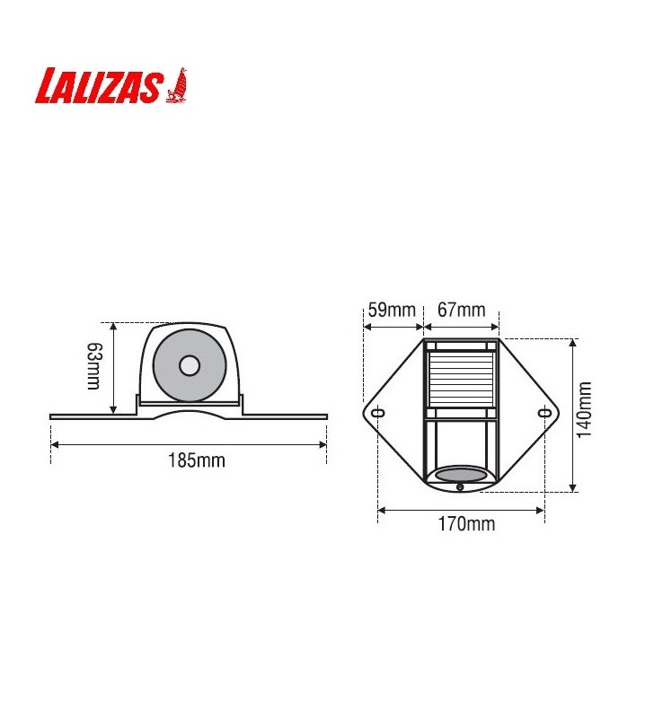 Medidas de Luz de tope y cubierta Lalizas