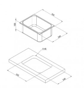 Medidas de Fregadero rectangular inox 355 x 260mm Can