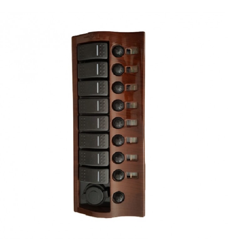 Panel 8 interruptores y toma 12 V madera