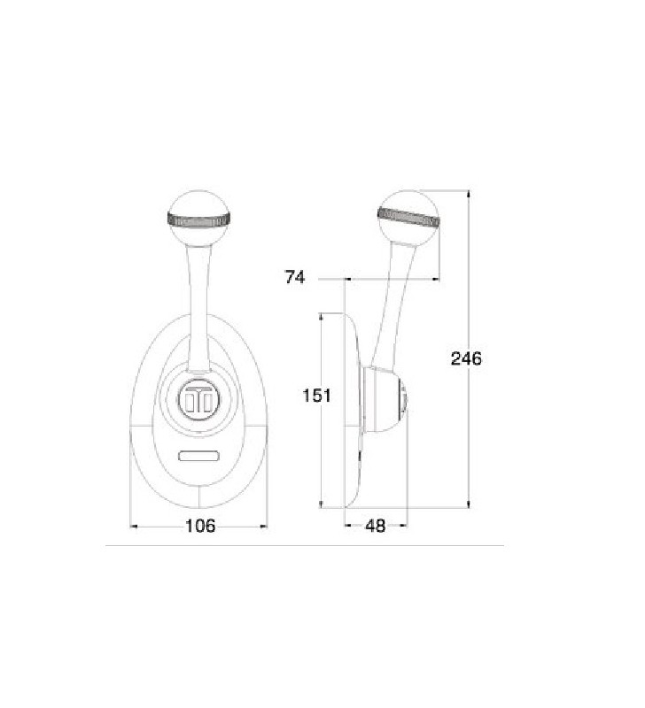 Medidas de CH2800 mando morse lateral Seastar con giratorio