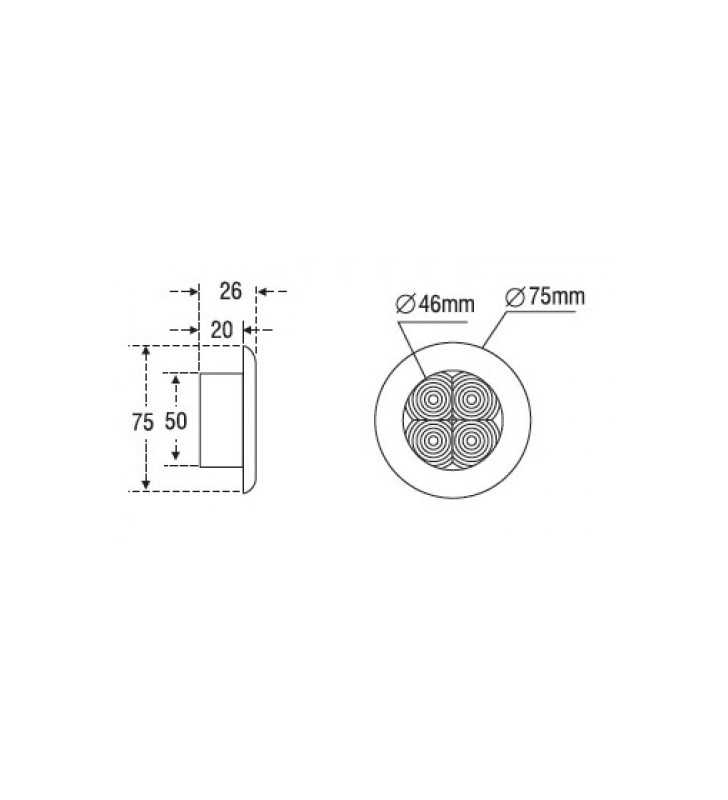 Medidas de Aplique empotrable led 75 mm Ø