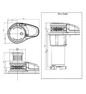 Medidas de Molinete VX1L 500W Lewmar