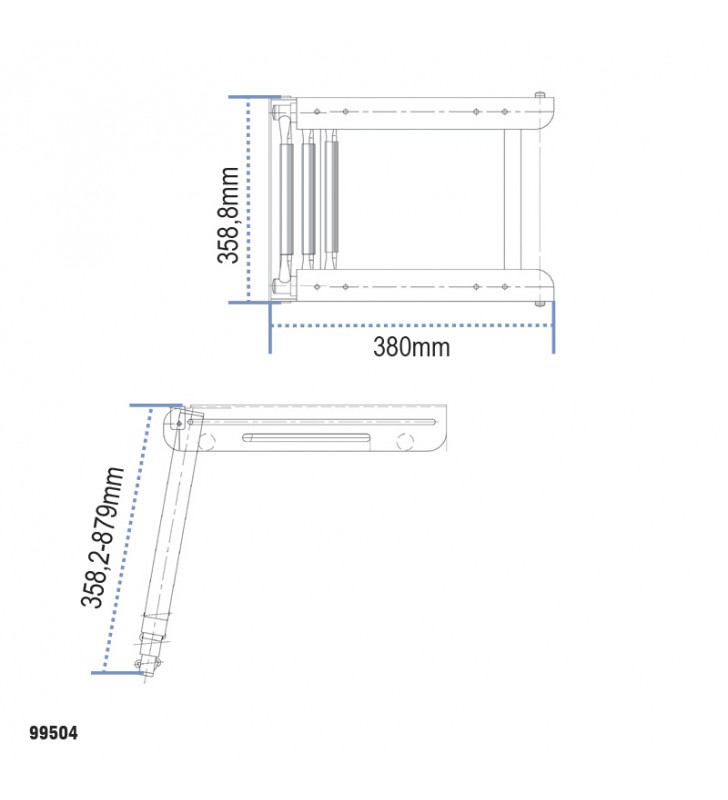 Esquema de medidas de Escalera inox telescópica bajo plataforma 359mm