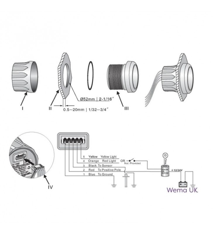 Esquema de instalación de Indicador temperatura motor inox negro