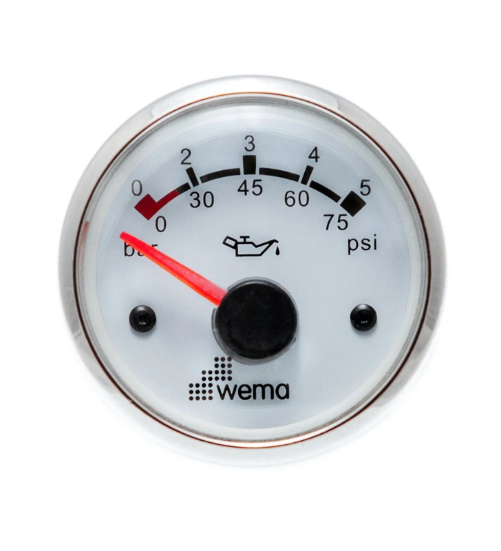 Indicador presión de aceite WEMA inox blanco 0-5 BAR