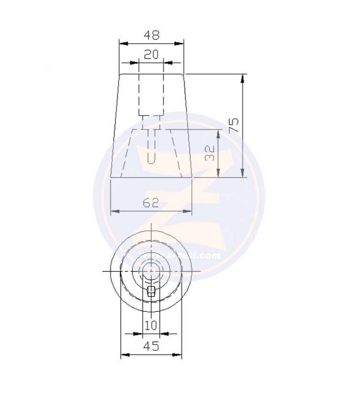 Ánodo Zineti tipo cono para hélice Radice eje de 45mm