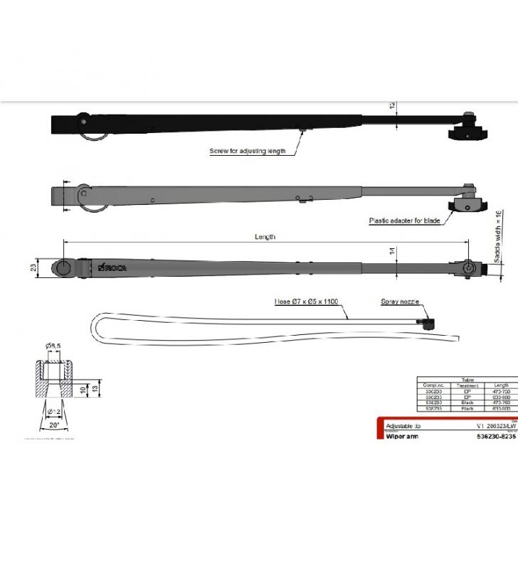 Brazo 470-750mm de limpia parabrisas Roca W25 negro