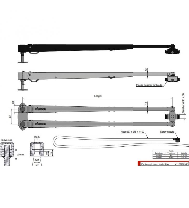 Pantógrafo W25 inox 470 a 750mm de limpia parabrisas Roca