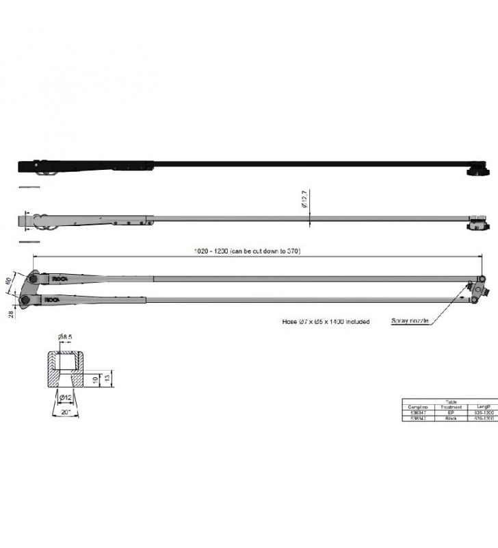 Pantógrafo W50 inox 1020 a 1200mm de limpia parabrisas Roca