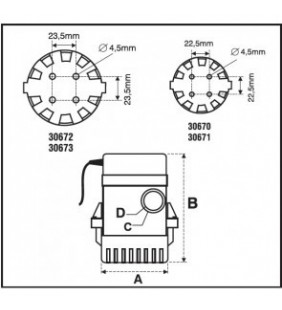 Esquema de medidas de Bomba de sentina 700 GPH 12V Nuova Rade