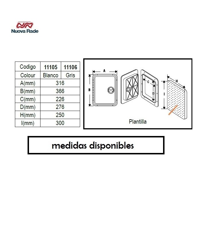 Esquema de medidas de Tambucho desmontable 316 x 366 mm