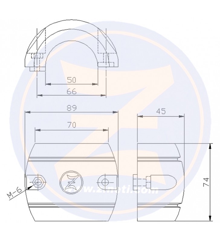 Esquema de medidas de Anodo collar para eje 50 mm Zineti