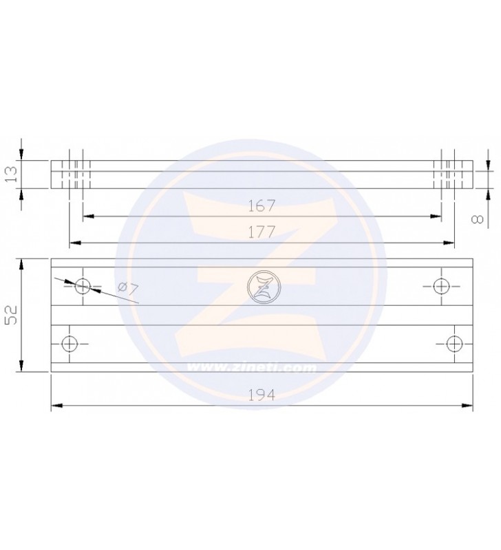 Medidas de Anodo para soporte de cola Mercury Z-4341